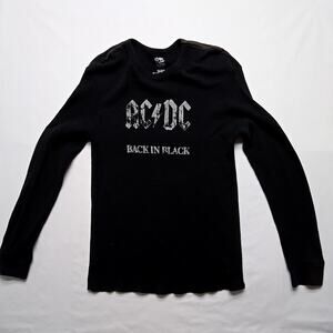 AC/DC Back in Black Long Sleeve Waffle Knit Shirt Black Graphic XL Rockware Tee